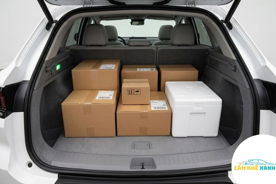 Không gian cốp xe điện VinFast lý tưởng để vận chuyển thực phẩm sạch quà quê
